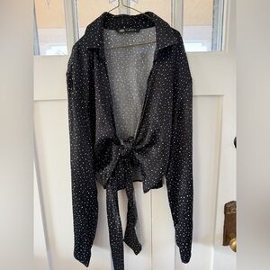 Zara Black Polka Dot Tie-Front Blouse